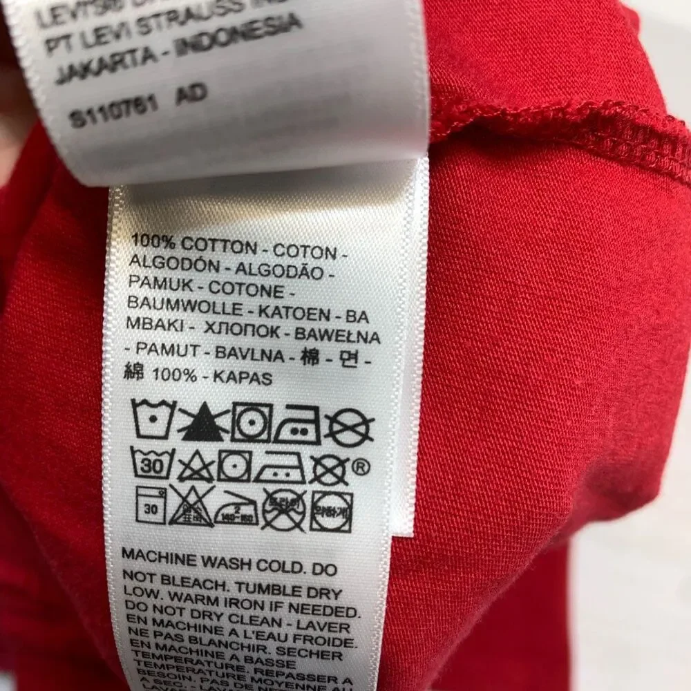 Levis Mens‎ T Shirt Small S Camisa Graphic Red Short Sleeve Cotton Crew Neck
